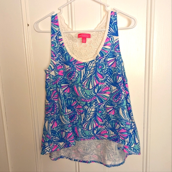Lilly Pulitzer for Target Tops - Lilly Pulitzer Vibrant Blue Pink &White Coastal Theme HiLow Crop Tank Top Medium